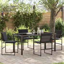 Conjunto de Comedor de Jardín de 5 Piezas con Cojines Negro Textileno y Acero