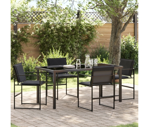 Conjunto de Comedor de Jardín de 5 Piezas con Cojines Negro Textileno y Acero