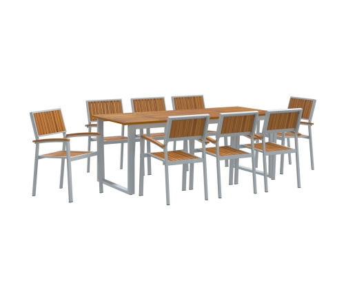 Conjunto de Comedor de Jardín  Juego de 9 Gris, Tono Madera Metal
