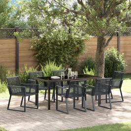 Set de Comedor de Jardín de 7 Piezas  Negro Poliratán