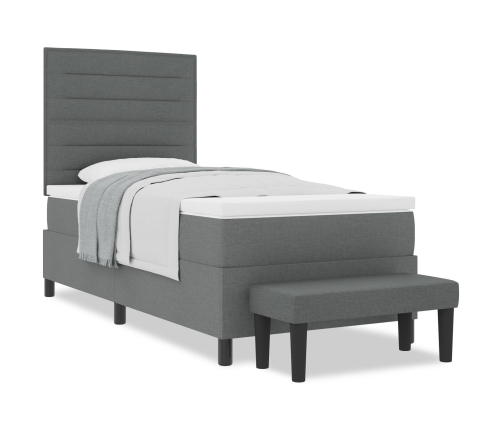 Cama con Base con Colchón y Banco Gris Oscuro 100x200 cm Tela