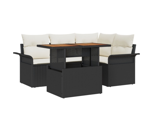 Conjunto de comedor de jardín de 5 piezas con cojines Ratán Negro Acacia