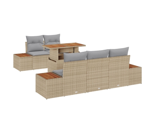 Conjunto de Comedor de Jardín de 6 Piezas con Cojines Beige Poliratán Acacia