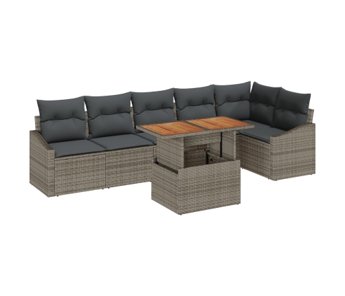 Conjunto de Comedor de Jardín de 7 Piezas con Cojines Gris de Ratán Sintético Acacia