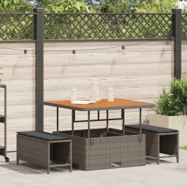 Conjunto de Comedor de Jardín de 3 Piezas con Cojines en Gris de Poliratán y Acacia