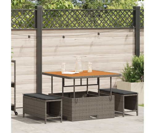 Conjunto de Comedor de Jardín de 3 Piezas con Cojines en Gris de Poliratán y Acacia
