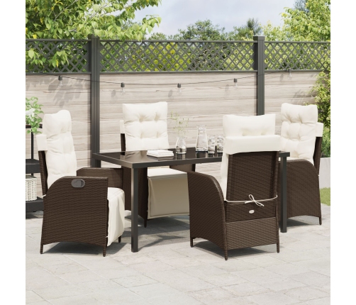 Conjunto de Comedor de Jardín de 5 Piezas Ratán Poliéster Marrón