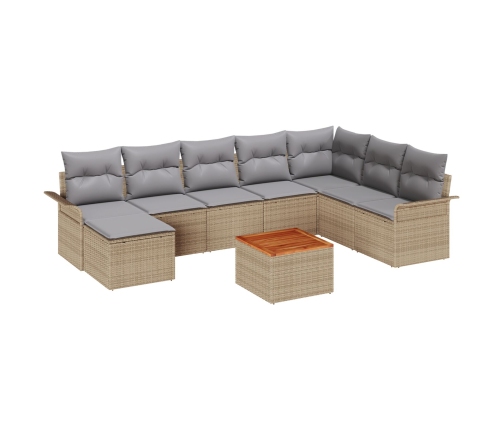 Juego de Sofá de Jardín de 9 Piezas con Cojines Beige Poliratán Acacia