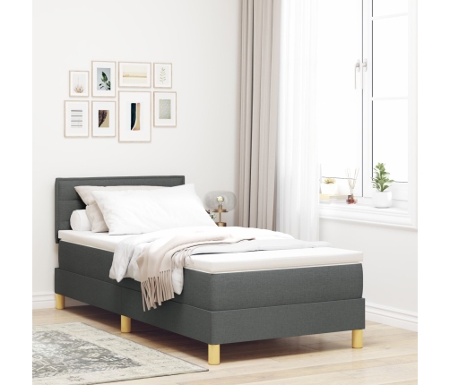 Cama con Box Spring  con Colchón y Luz LED Gris Oscuro 90x200 cm Tela