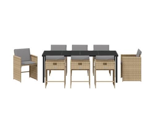 Set de comedor de jardín  de 9 piezas con cojines de poliratán beige