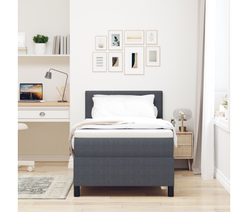 Cama con Base de Resortes  con Colchón & Luz LED Gris Oscuro 90x200 cm Tela de Pana