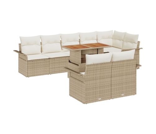 Conjunto de Comedor de Jardín de 9 Piezas con Cojines Beige Rattan Acacia