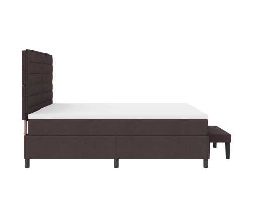 Cama con Base de Resortes con Colchón & Banco Marrón Oscuro 200x200 cm Tela