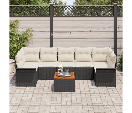 Conjunto de Sofá de Jardín  de 8 Piezas con Cojines Negro Poliratán Acacia