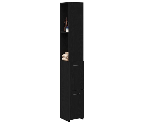 Armario de baño  Negro Roble 25x25x170 cm Madera de Ingeniera