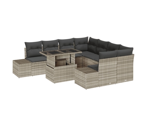 Conjunto de Sofá de Jardín  9 Piezas Beige, Gris Oscuro Ratán