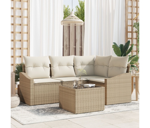 Conjunto de Sofá de Jardín de 5 Piezas con Cojines de Ratán Beige