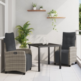 Set de Comedor de Jardín de 3 Piezas Gris Ratán PE