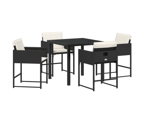Juego de Comedor de Jardín de 5 Piezas con Cojines Ratán Poliéster Negro