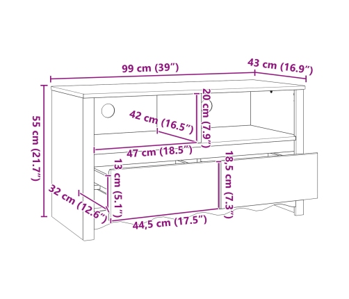 mueble para TV  ""DRAMMEN"" Blanco 99x43x55 cm de Madera Sólida de Pino