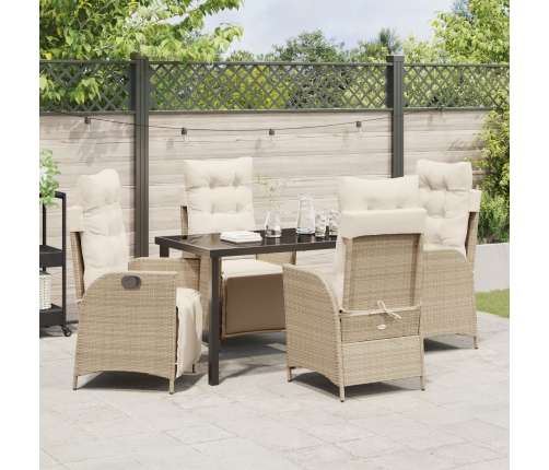 juego de comedor de jardín de 5 piezas beige ratán poliéster