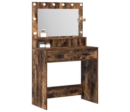 Mesa de tocador  con luces LED de madera ahumada 79x41x135 cm