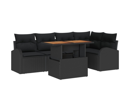 Conjunto de Comedor Jardín de 6 Piezas con Cojines Ratán Negro Acacia
