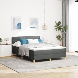 Cama Box Spring  con colchón gris oscuro 160x200 cm tela