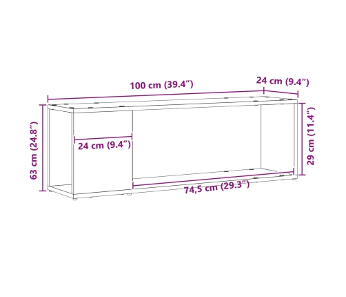Estante para libros  Negro Roble 100x24x32 cm Madera
