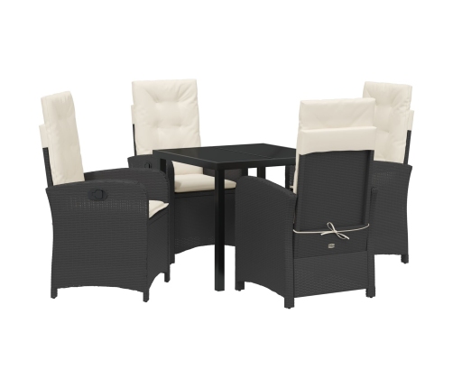 Set de comedor de jardín de 5 piezas con cojines Ratán negro