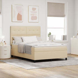 Cama con Somier y Colchón Crema 140x200 cm Tela