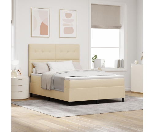 Cama con Somier y Colchón Crema 140x200 cm Tela