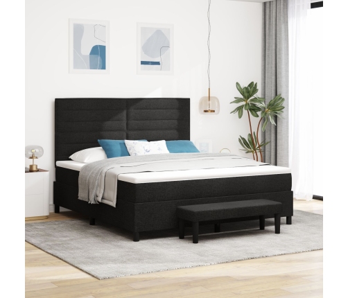 Cama con Base de Muelles con Colchón y Banco Negro 180x200 cm Tela