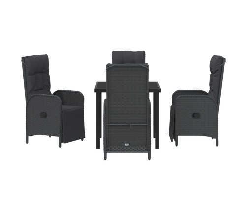 Juego de comedor para jardín  de 5 piezas con cojines, negro, poliratán