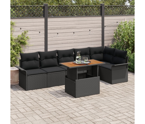 Conjunto de Comedor de Jardín de 7 Piezas con Cojines Negro Ratán Polietileno Acacia