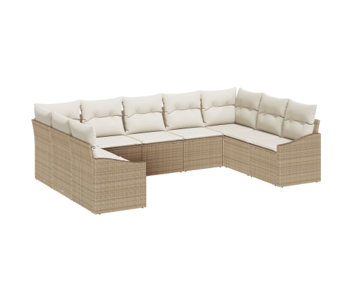Conjunto de Sofás de Jardín de 9 Piezas con Cojines Beige Poliratán