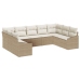 Conjunto de Sofás de Jardín de 9 Piezas con Cojines Beige Poliratán