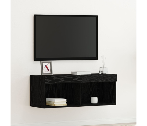 Mueble de TV de pared con luces LED Roble negro 80x30x30 cm