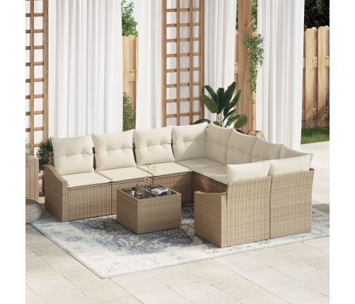 Conjunto de Sofás de Jardín  de 9 Piezas con Cojines de Ratán Beige
