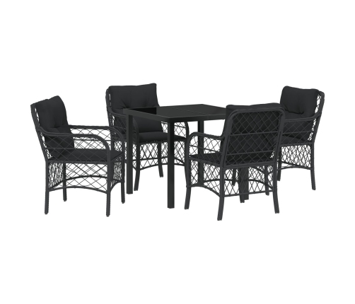 Set de Comedor de Jardín de 5 Piezas con Cojines de Poliratán Negro