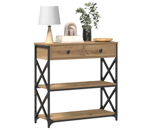 Mesa Consola  de Roble Artesanal 75x28x75 cm Madera Ingenierizada y Acero