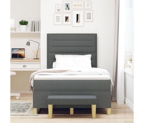 Cama con Box Spring y Banco Gris Oscuro 120x200 cm Tela