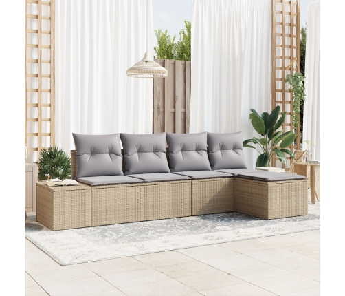 Conjunto de Sofá de Jardín de 5 Piezas con Cojines Beige de Polirratán