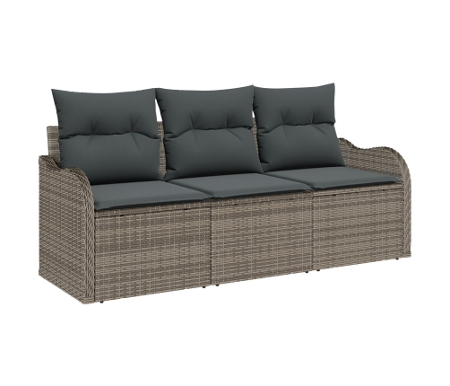 Set de Sofá de Jardín de 3 Piezas  con Cojines Gris de Ratán Poli