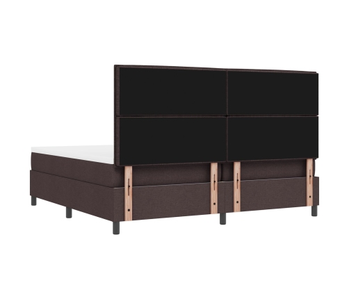 Cama con Base de Resortes con Colchón & Banco Marrón Oscuro 200x200 cm Tela