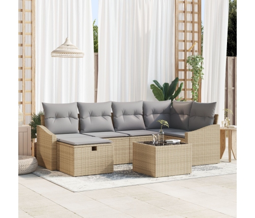 Juego de Sofá de Jardín de 7 Piezas con Cojines Beige Poliratán