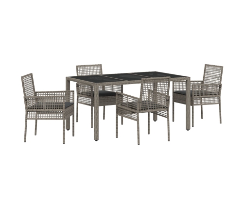 Conjunto de Comedor de Jardín de 5 Piezas con Cojines Gris de Poliratán