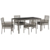 Conjunto de Comedor de Jardín de 5 Piezas con Cojines Gris de Poliratán