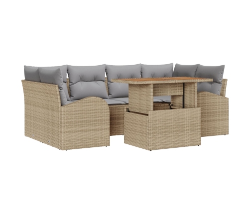 Conjunto de Comedor de Jardín de 7 Piezas con Cojines Beige Poliratán Acacia