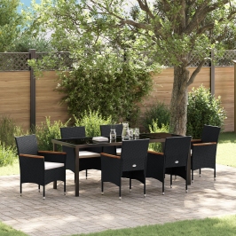 Juego de Comedor de Jardín de 7 Piezas Negro Poliratán